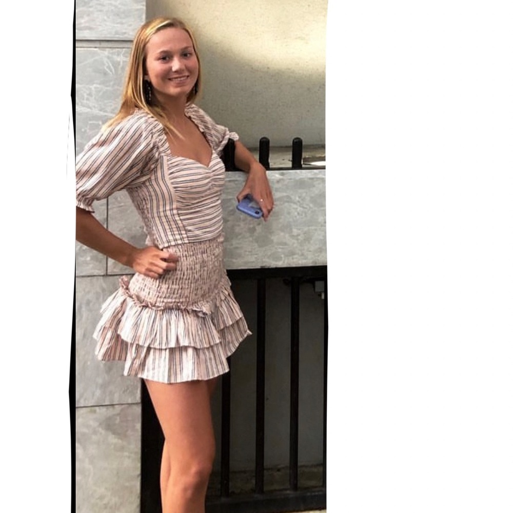 SAYLOR Smocked Pink & Gray Striped Skirt & Top Set